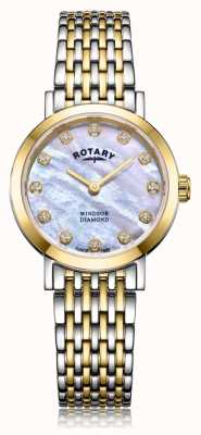 Rotary Windsor-Damenuhr mit zweifarbigem Diamant-Datum-Armband LB05301/41/D
