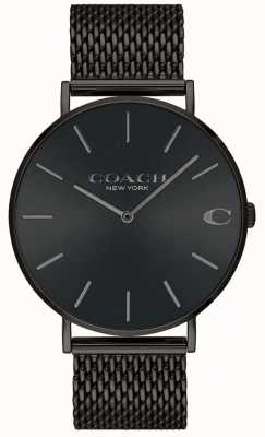 Coach Herren Charles schwarzes Mesh-Armband schwarzes Zifferblatt Uhr 14602148