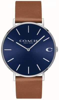 Coach Charles Herren braunes Lederarmband blaues Zifferblatt 14602151