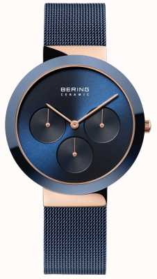 Bering Keramik | Gehäuse aus poliertem Roségold | blaues Zifferblatt 35036-367