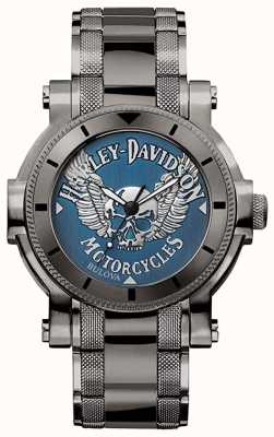 Harley Davidson Männer für ihn | schwarzes Edelstahlarmband | blaues Zifferblatt 78A117