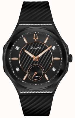 Bulova Damen-Armband aus schwarzem Kautschuk mit geschwungenen Diamanten 98R240