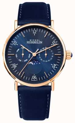 Herbelin Montre Inspiration Mondphase für Herren, blaues Zifferblatt, blaues Armband 12747/PR15BL