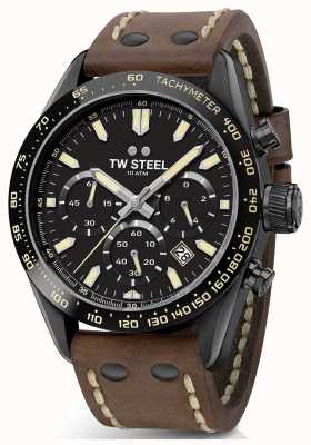 TW Steel | braunes Lederarmband für Herren | schwarzer Chronograph | CHS1