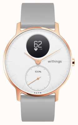 Withings Stahl hr 36mm Roségold weißes Zifferblatt graues Silikonarmband HWA03B-36WHITE-RG-S.GREY-ALL-INTER