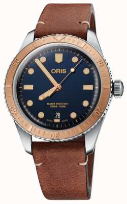 ORIS Divers 65 Automatik (40 mm), blaues Zifferblatt / braunes Lederarmband 01 733 7707 4355-07 5 20 45