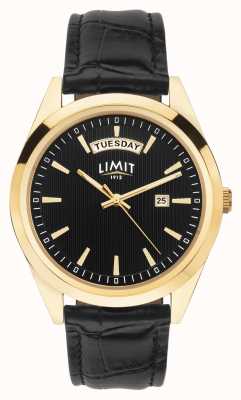 Limit | Herren schwarzes Lederarmband | schwarzes Zifferblatt | Goldgehäuse | 5750.01