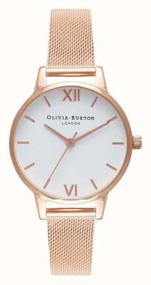 Olivia Burton | Damen | roségoldenes Mesh-Armband | weißes Zifferblatt | OB16MDW01