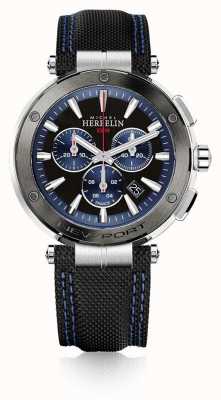 Herbelin Newport-Chronograph (43 mm), blaues und schwarzes Zifferblatt / schwarzes Leder 37688/AG65