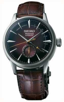 Seiko Presage automatische schwarze Katze Martini "Cocktail Time" braunes Leder SSA393J1