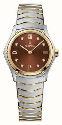 EBEL Sport Classic Mini – 61 Diamanten (24 mm), braunes Zifferblatt / 18 Karat Gold und Edelstahl 1216443A