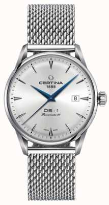Certina | ds-1 powermatic 80 | Silbernes Mesh-Armband | silbernes Zifferblatt | C0298071103102