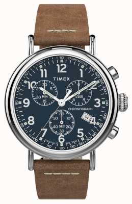Timex | Standard-Chrono 41mm | braunes Lederarmband | blaues Zifferblatt | TW2T68900