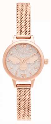 Olivia Burton Lucky Bee Mini Zifferblatt Roségold Mesh Armband OB16FB15