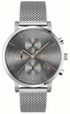 BOSS | Integrität der Männer Stahlgitterarmband | grau / schwarzes Zifferblatt 1513807