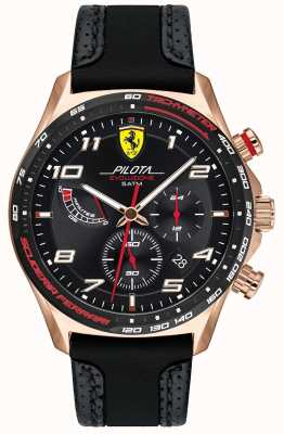 Scuderia Ferrari | Herrenpilota | schwarzes Leder-/Silikonarmband | schwarzes Zifferblatt 0830719