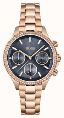BOSS Frauen hera | roségoldes Stahlarmband | blaues Zifferblatt 1502566