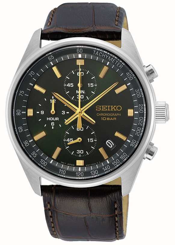 Seiko Herren braunes Lederband gr nes Zifferblatt SSB385P1