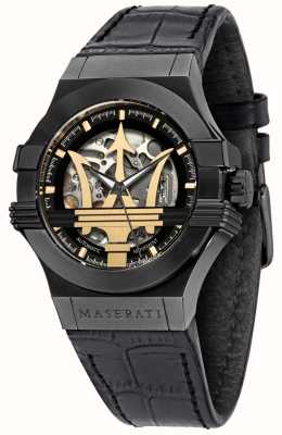 Maserati Potenz | schwarzes Lederarmband | schwarz/goldenes Zifferblatt R8821108036