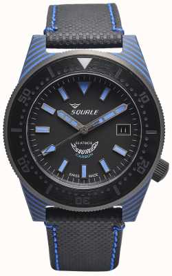Squale Carbon Style | schwarz / blaues Zifferblatt | schwarzes Mikrofaserband - blaue Nähte T183BL-CINT183BL