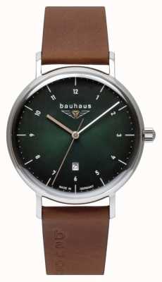 Bauhaus Braunes italienisches Lederarmband für Herren | grünes Zifferblatt 2140-4