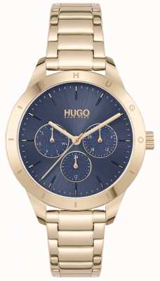 HUGO #Freund | vergoldetes Stahlarmband | blaues Zifferblatt 1540092