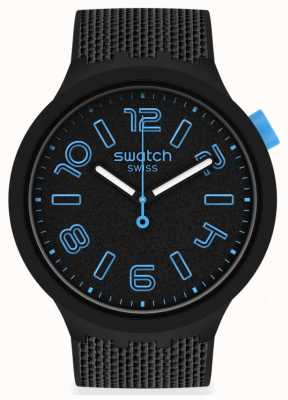 Swatch Tiefbeton | groß fett | schwarzes Silikonband | schwarzes Zifferblatt SO27B118