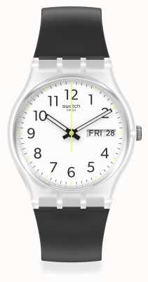 Swatch Spülen wiederholen | weißes Zifferblatt | schwarzes Silikonband GE726-S26