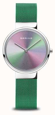 Bering Jubiläum | Frauen | poliertes Silber | grünes Netzarmband 10X31-ANNIVERSARY1