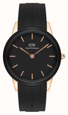 Daniel Wellington Ikonisches Uhrwerk (40 mm), schwarzes Zifferblatt / schwarzes Kautschuk DW00100425