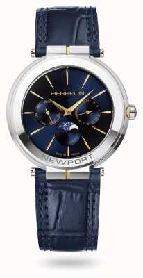 Herbelin Newport Slim Moonphase (41,5 mm), blaues Zifferblatt / blaues Leder 12722T15BL