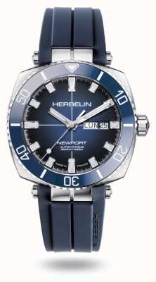 Herbelin Newport Taucherautomatik (42 mm), blaues Zifferblatt / blaues Kautschukarmband 1774/BL15CB