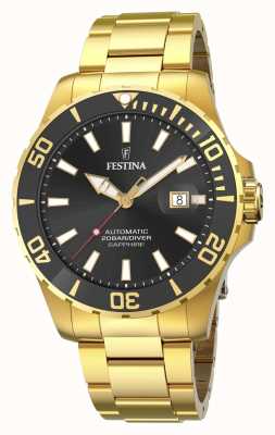estina Herren | schwarzes Zifferblatt | vergoldetes Armband | automatische Uhr F20533/2
