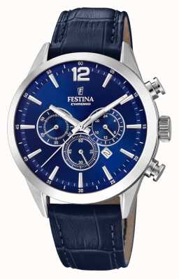 Festina Herren-Chronograph | blaues Zifferblatt | blaues Lederband F20542/2