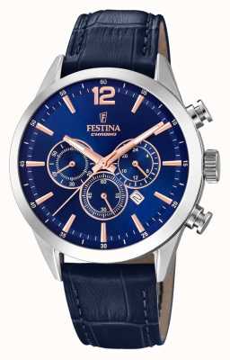 Festina Herren-Chronograph | blaues Zifferblatt | blaues Lederband F20542/4