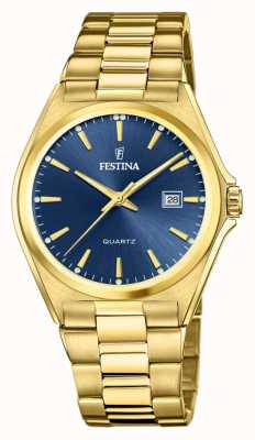 Festina Herren | blaues Zifferblatt | PVD-vergoldetes Armband F20555/4