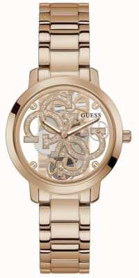 Guess Quattro klare Damen-Armbanduhr mit transparentem Zifferblatt aus Roségold GW0300L3