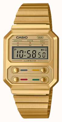 Casio Vintage Digitaluhr aus goldfarbenem Edelstahl A100WEG-9AEF