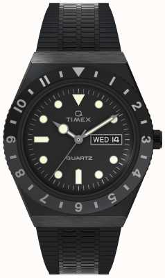 Timex Q-Taucher inspiriert, schwarzes Gehäuse, schwarzes Zifferblatt, schwarzes Band TW2U61600