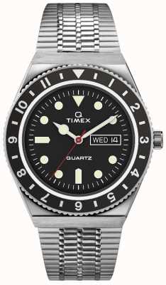 Timex Q Taucher-inspiriertes Edelstahlgehäuse, schwarzes Zifferblatt, Edelstahlband TW2U61800