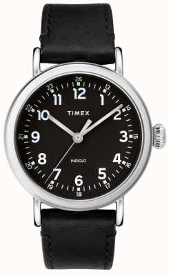 Timex Standard 40 mm silberfarbenes Gehäuse, schwarzes Zifferblatt, schwarzes Lederarmband TW2T20200