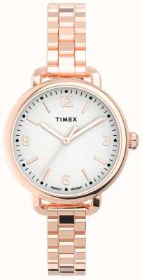 Timex Damen Standard Demi 30 mm roségoldfarbenes Gehäuse, weißes Zifferblatt, roségoldfarbenes Armband TW2U60700