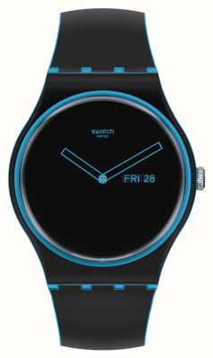 Swatch Uhr mit minimaler Linie in Blau, Schwarz und Blau SO29S701