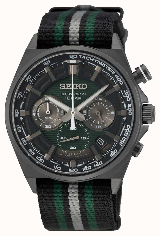 Seiko Herren Chronograph gr nes Zifferblatt schwarzes und gr nes Armband SSB411P1