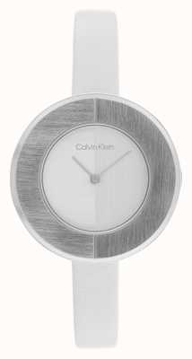Calvin Klein Silbernes Damenzifferblatt | Uhr mit weißem Lederarmband 25200026