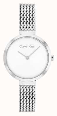 Calvin Klein T-Bar-Edelstahl-Mesh-Armband, weißes Zifferblatt 25200082