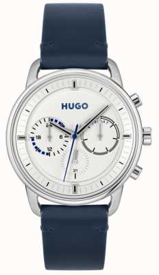 HUGO Männer #ratgeber | weißes Zifferblatt | blaues Lederband 1530233