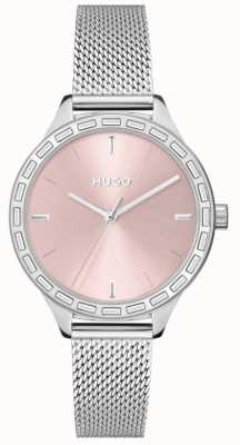HUGO #flash für frauen | rosa Zifferblatt | Mesh-Armband aus Stahl 1540115