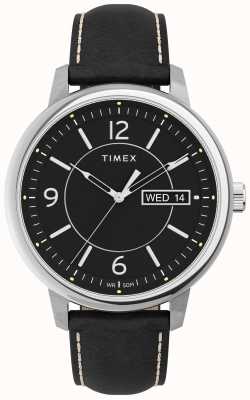 Timex Schwarzes Chicago-Zifferblatt, schwarzes Lederarmband TW2V29200