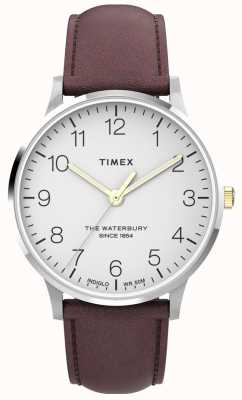 Timex Waterbury-Klassiker für Herren | weißes Zifferblatt | braunes Lederband TW2V28800